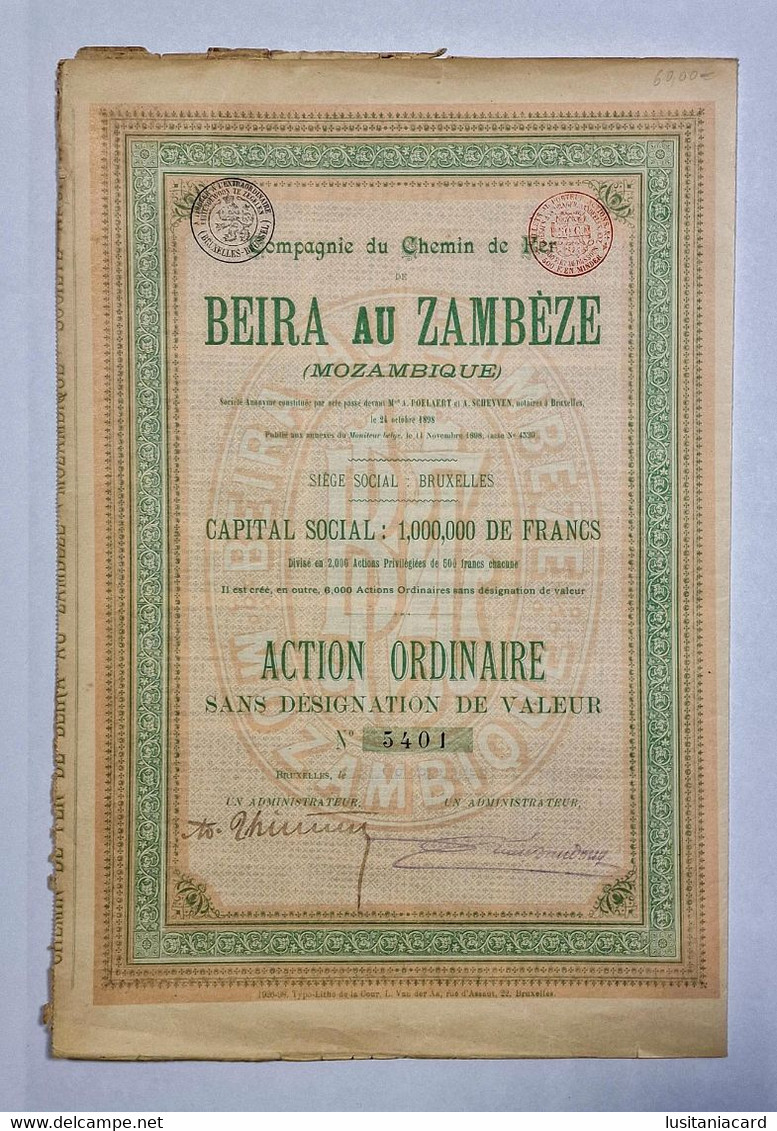 BELGIUM - BRUSSELS-Ce. Du Chemin De Fer Beira Au Zambèze(Mozambique)-Action Ordinaire Sans Designation De Valeur Nº5401 - Trasporti