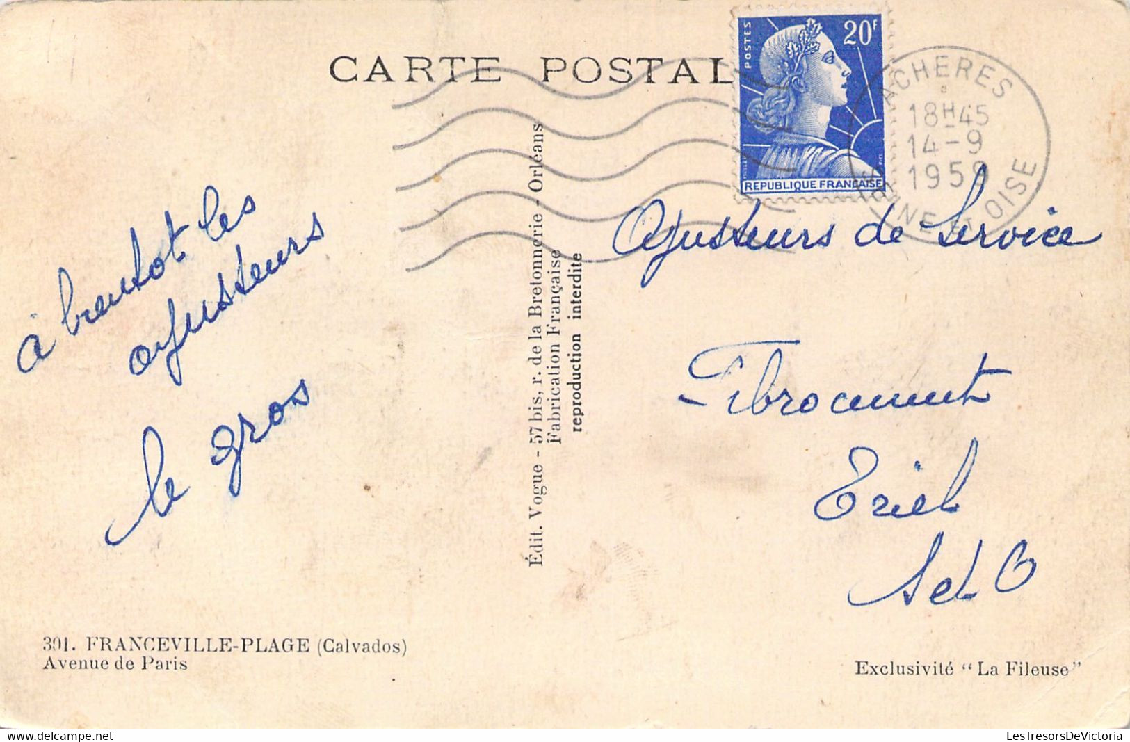 FRANCE - 14 - FRANCEVILLE PLAGE - Avenue De Paris - Voiture - Vogue - Carte Postale Ancienne - Autres & Non Classés