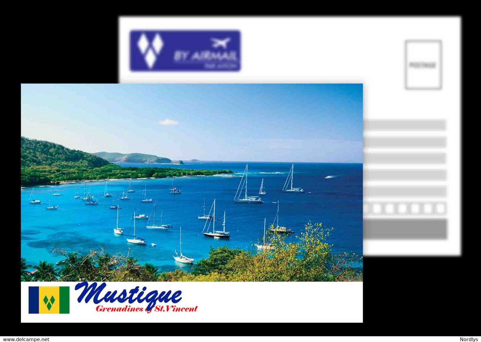 St.Vincent / Mustique / Postcard / View Card / Flag - Saint-Vincent-et-les Grenadines