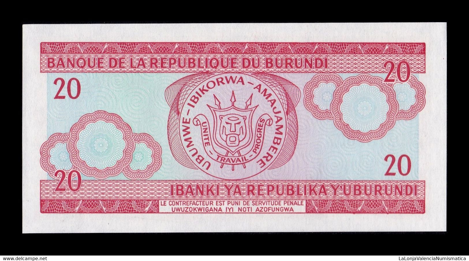 Burundi 20 Francs 2005 Pick 27d Sc Unc - Burundi