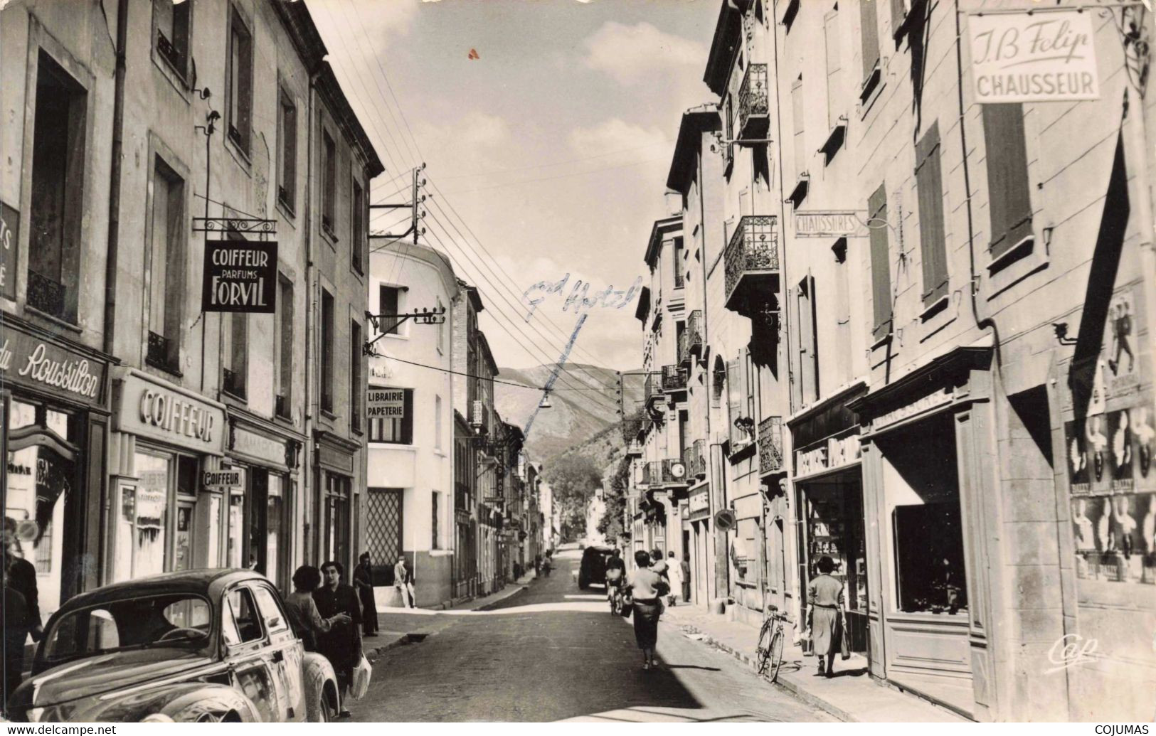 66 - PRADES - S11410 - La Rue Nationale - Coiffeur - Automobiles - JB Felip Chausseur - CPSM 14x9 Cm - L1 - Prades