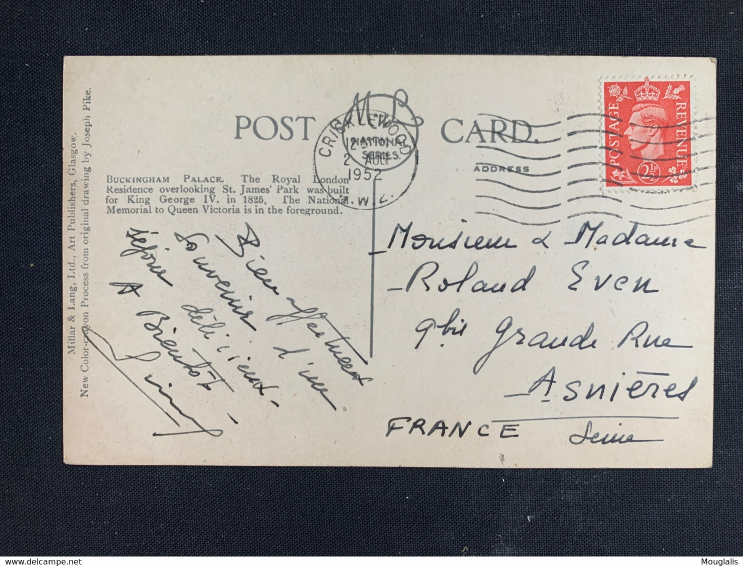 1952 Old Postcard - Carte Ancienne - UK - London Buckingham Palace Oblit. 2 August 1952 à Cricklewood Pour Asnières Fr - Buckinghamshire