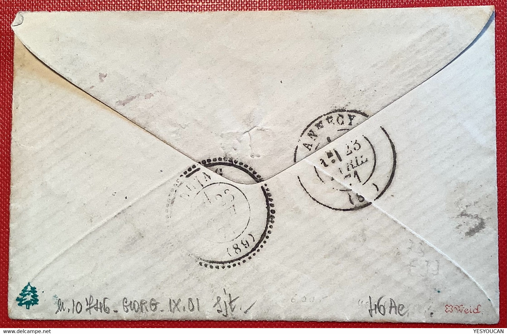 #46Ad TTB NUANCE RARE BLEU-OUTREMER lettre BONNEVILLE1871(89 Hte Savoie)20c Bordeaux t.III, rep.1 cert. Scheller (France