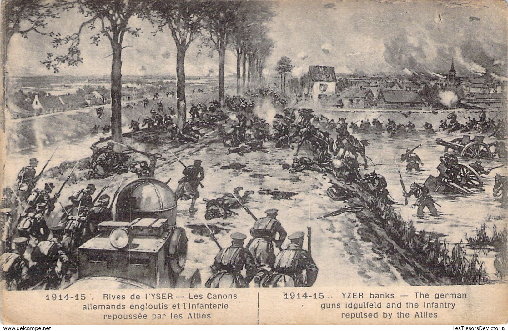 Guerre - 1914 1915 - Militaria - Rives De L'Yser - Les Canons Allemands Engloutis - Carte Postale Ancienne - Weltkrieg 1914-18