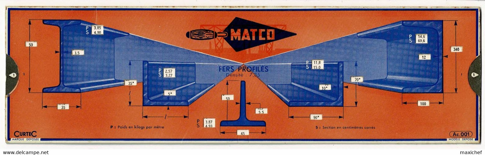 Abaque, Règle à Calcul - MATCO - Fers Profilés & Fers Plats, Toles - Matériel Et Accessoires