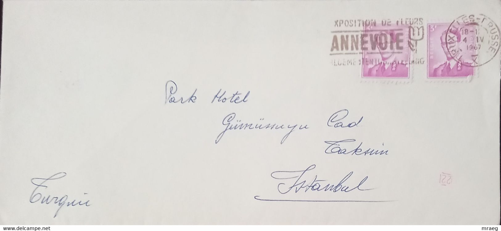 BELGIUM  1967 PARK HOTEL COVER SENT TO TURKEY WITH LABEL  F VF - Brieven En Documenten