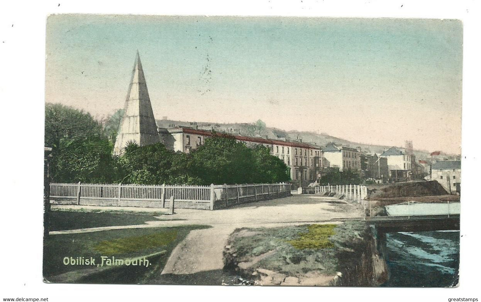 Cornwall  Postcard Falmouth Obelisk Porthscatho Squared Circel Cancel Best And Co. - Falmouth