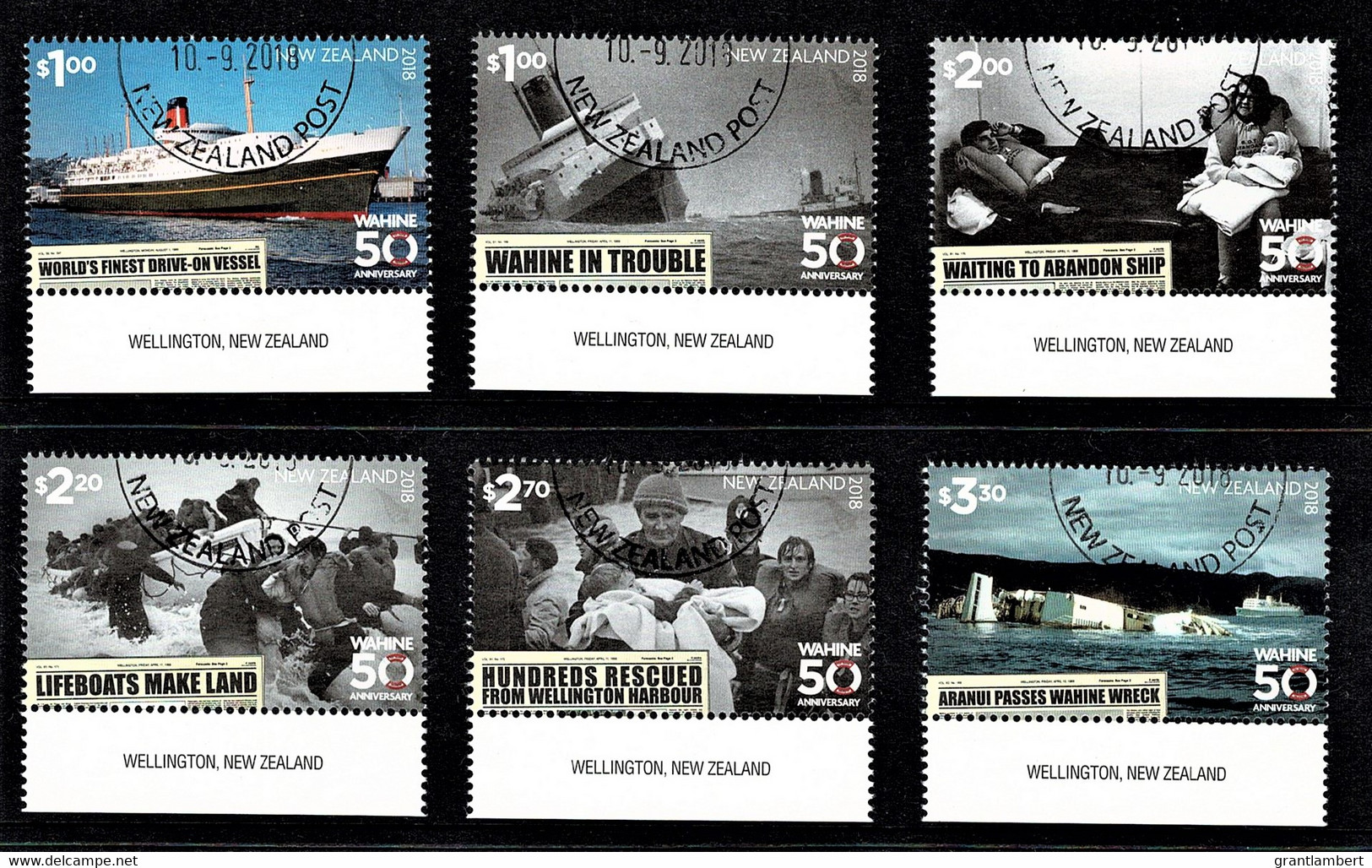New Zealand 2018 Wahine Ferry Disaster - 50th Anniversary Marginal Set Of 6 Used - Usados