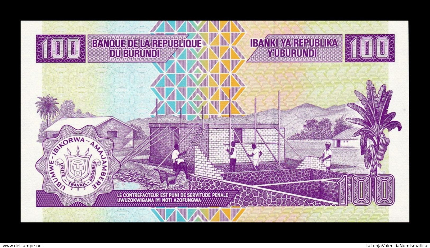 Burundi 100 Francs 2011 Pick 44b Sc Unc - Burundi