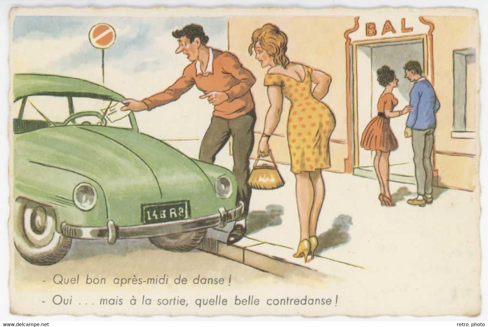 Cpsm Humour - Couple Et Automobile Verte ( Procés Verbal / PV / Sortie De Bal )   ( FA ) - Altri & Non Classificati