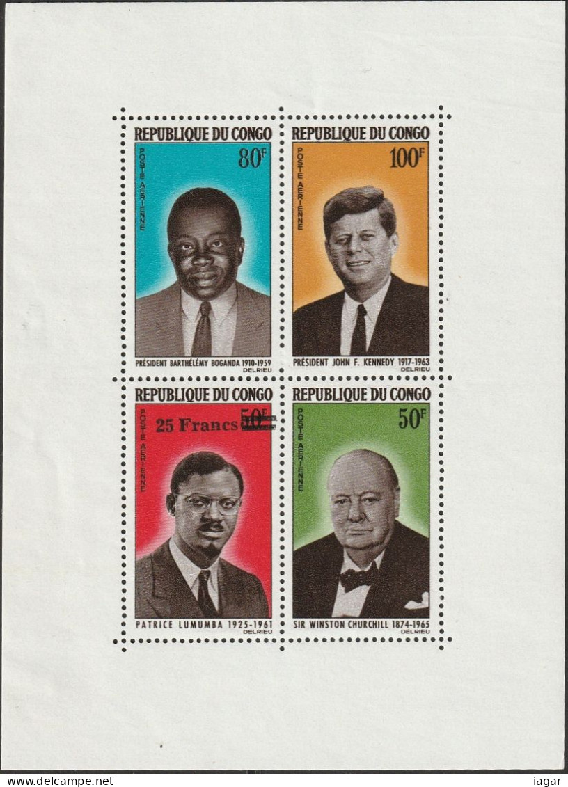 THEMATIC FAMOUS PEOPLE:  PATRICE LUMUMBA, WINSTON CHURCHILL, BARTHELEMY BOGANDA, JOHN F. KENNEDY     5v+2MS   -  CONGO - Autres & Non Classés