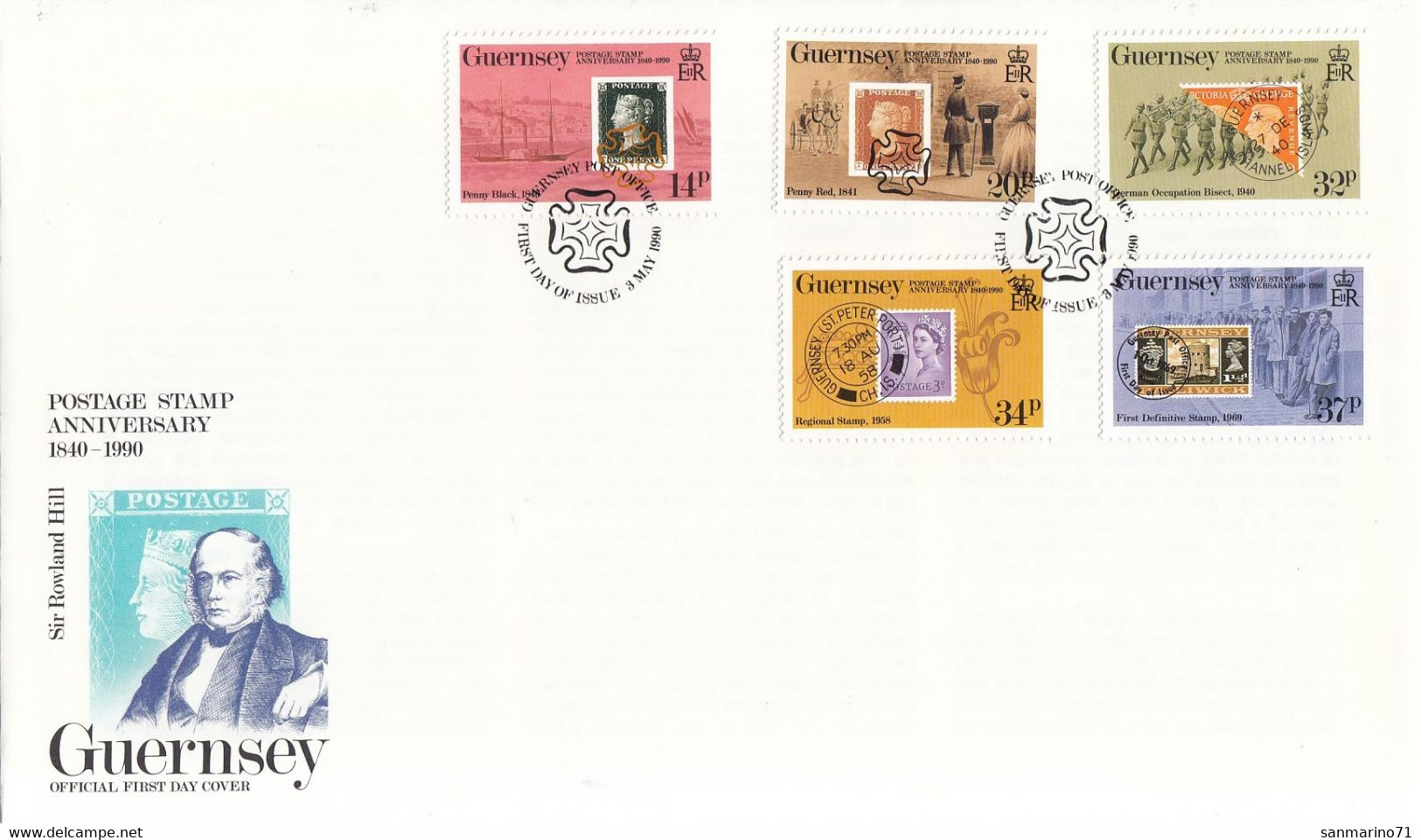 FDC GUERNSEY 487-491 - Rowland Hill