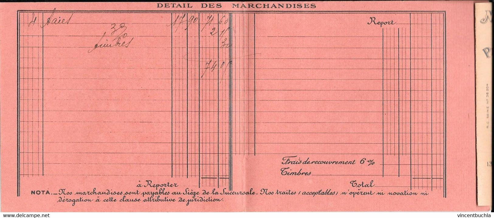 Lettre De Change Paris France 137 Boulevard Voltaire Paris Succursale De Chateauroux 1939 Saint Marcel (duplicata) - Chèques & Chèques De Voyage