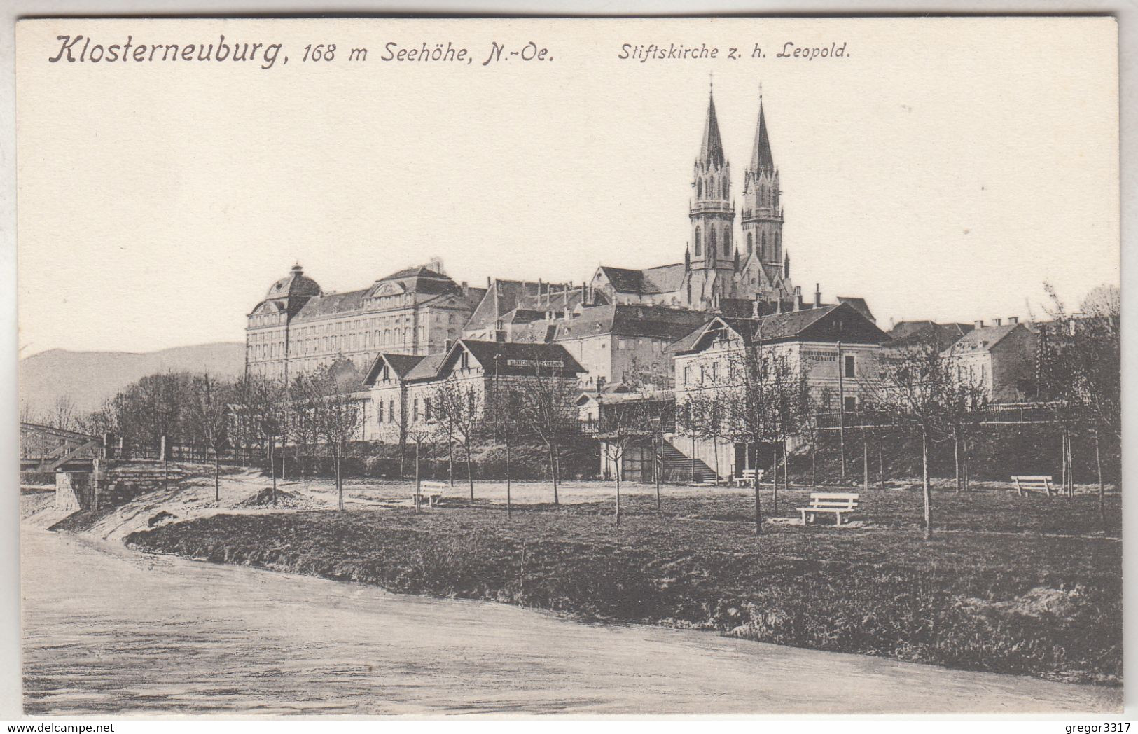 C5544) KLOSTERNEUBURG - NÖ - Stiftskirche Z.h. Leopold - Bänke Entlang Vom Ufer Der Donau 1915 - Klosterneuburg