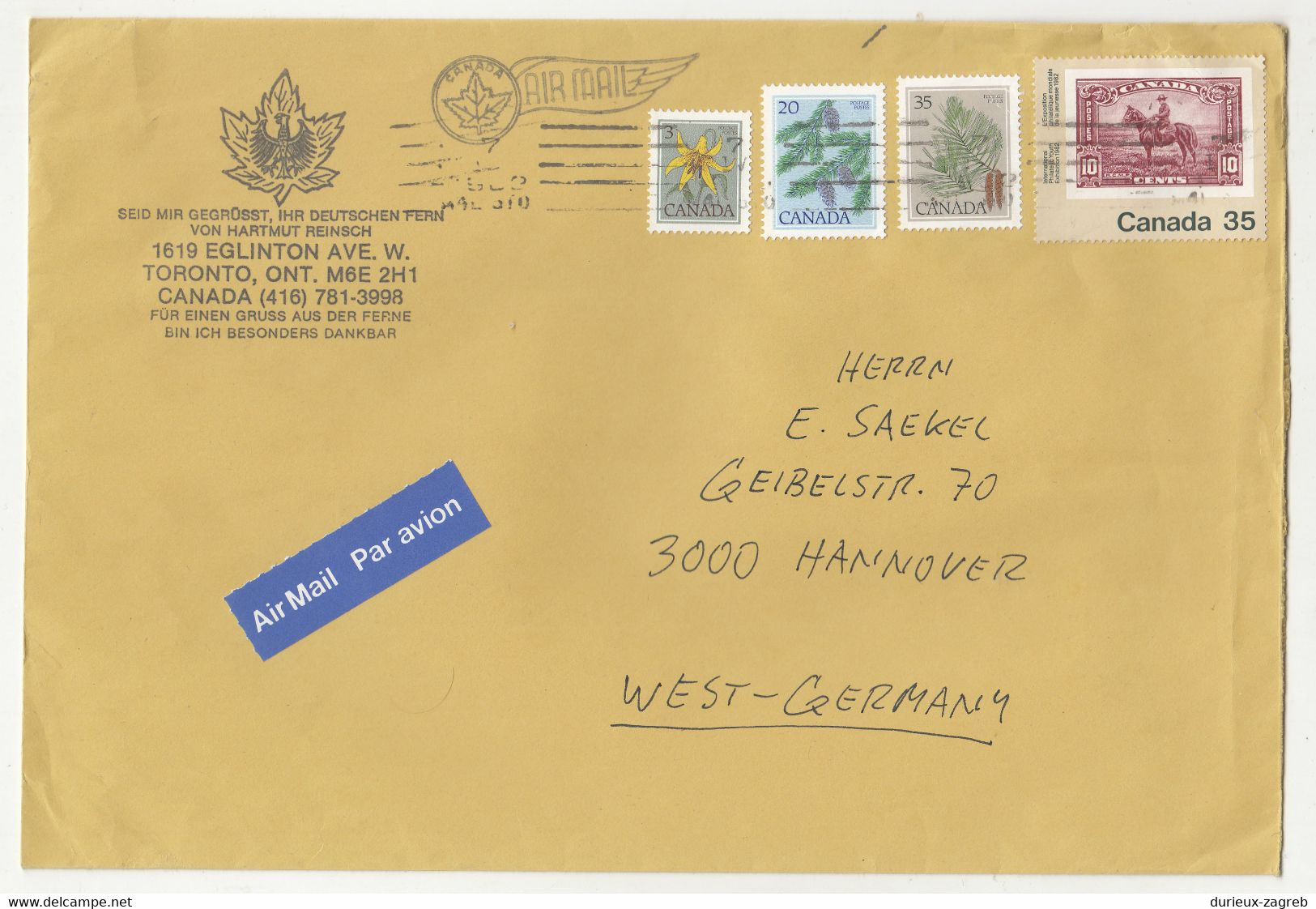 Canada Large Format Letter Cover Posted 198? To Germany B230301 - Briefe U. Dokumente