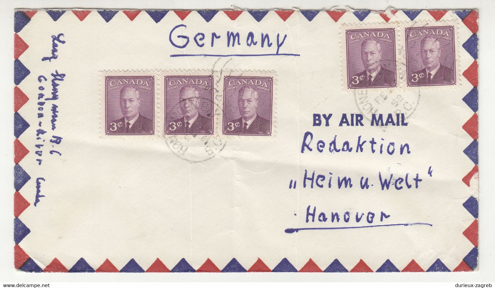 Canada 3 Air Mail Letters Cover Posted 1952 To Germany B230301 - Covers & Documents