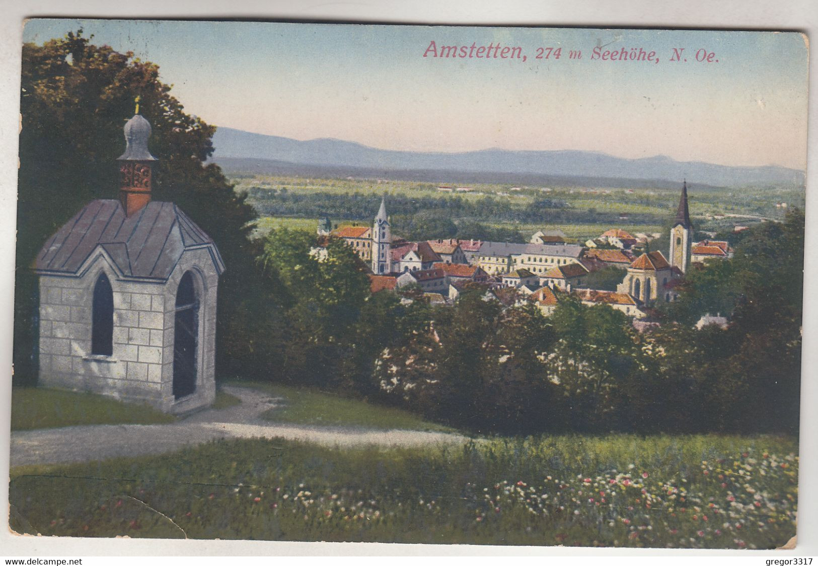 C5549) AMSTETTEN - NÖ - Kleine Kapelle - Blick Auf Stadt Mit Wegansicht Und Blumenwiese 1916 - Amstetten