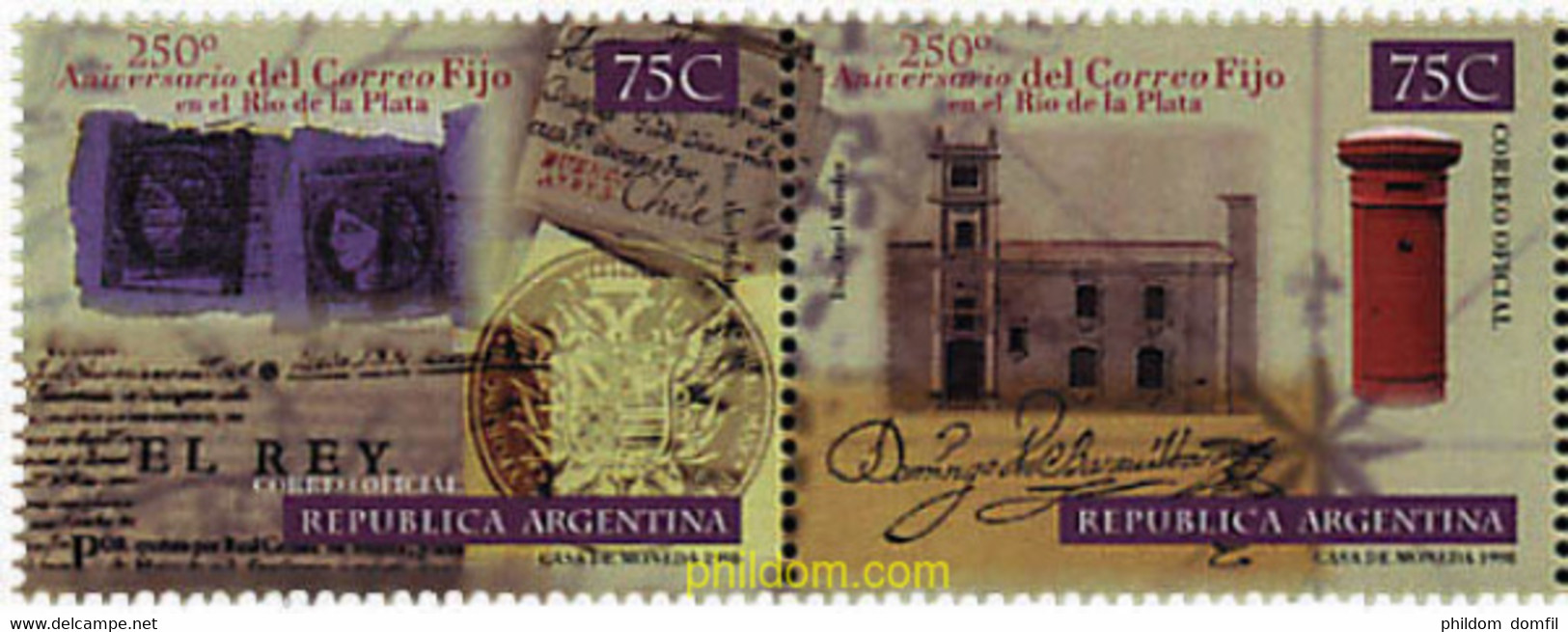 6940 MNH ARGENTINA 1998 250 ANIVERSARIO DEL "CORREO FIJO" EN RIO DE LA PLATA - Usati