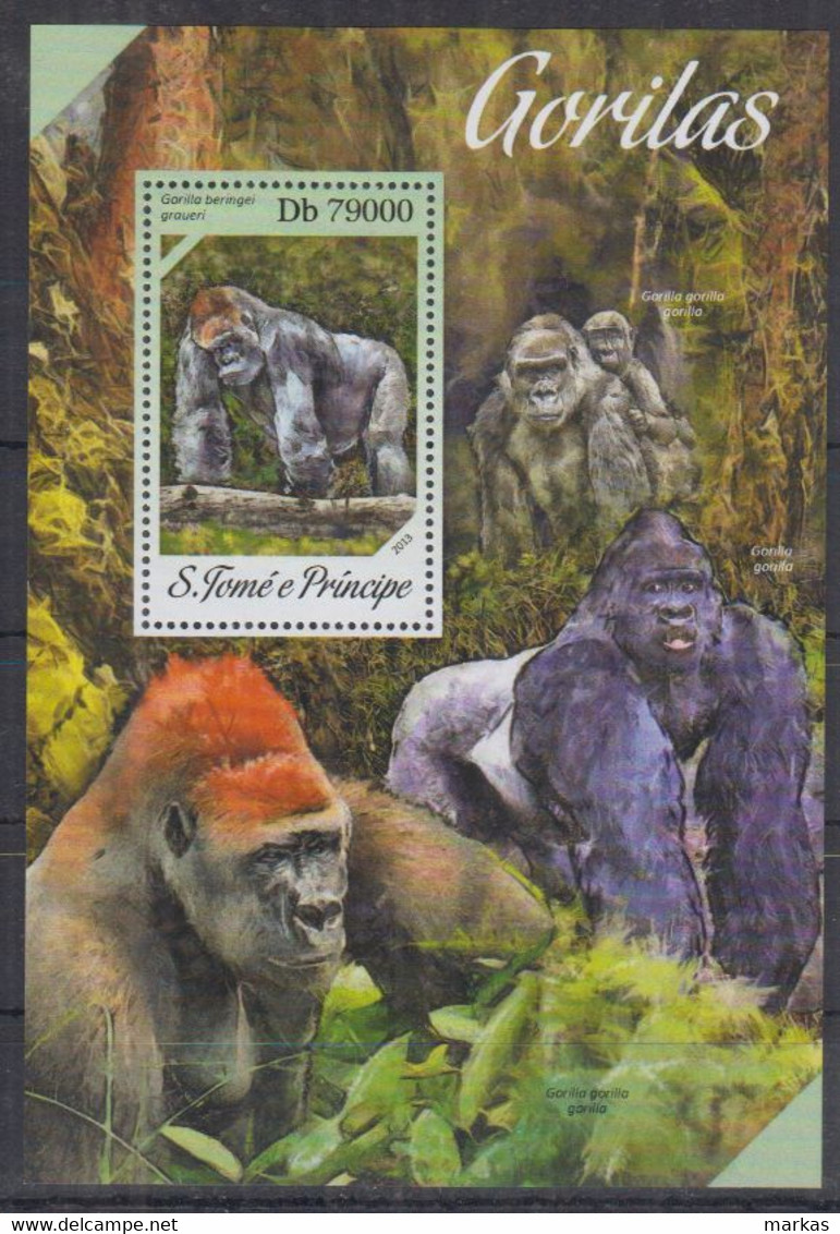 S12. S.Tome Principe MNH 2013 Fauna - Monkeys - Gorillas - Gorilla's