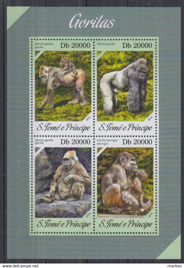 S12. S.Tome Principe MNH 2013 Fauna - Monkeys - Gorillas - Gorillas