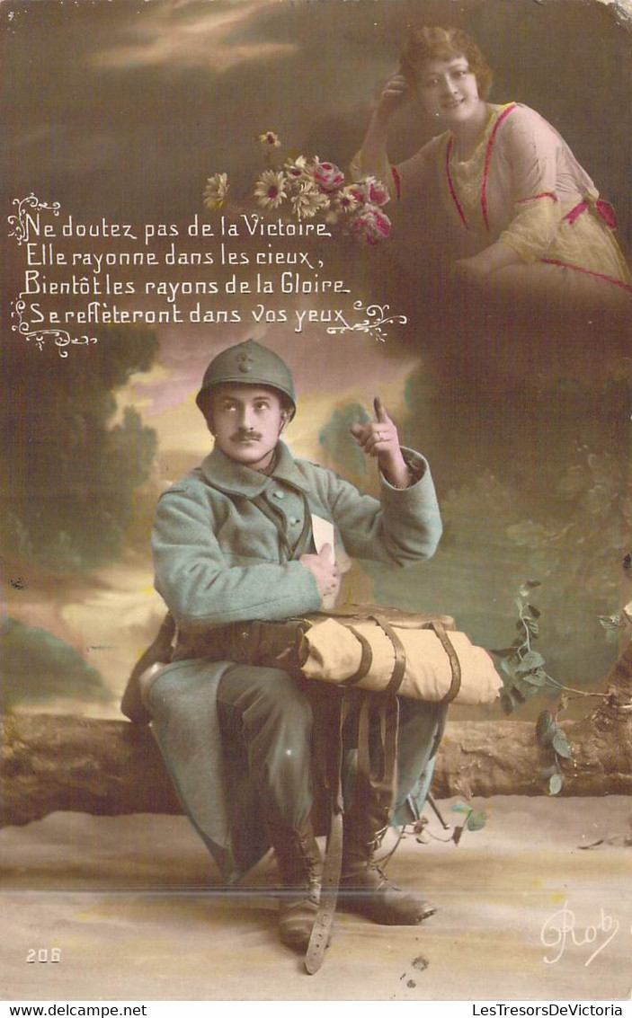 Militaria - Militaire écrit Une Lettre à Sa Femme - Uniforme - Ne Doute Pas De La Victoire... - Carte Postale Ancienne - Patriotic