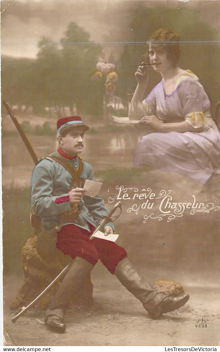 Militaria - Militaire écrit Une Lettre à Sa Femme - Fusil - Képi - Le Rêve Du Chasseur - Carte Postale Ancienne - Heimat