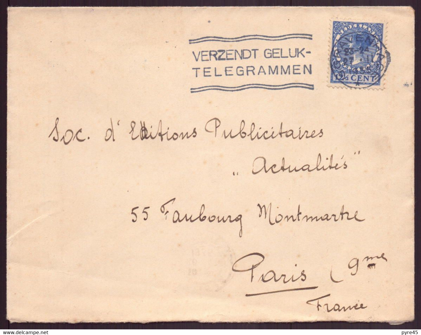 Pays-Bas, Enveloppe Du 27 Novembre 1955 De Den Haag Pour Paris - Sonstige & Ohne Zuordnung