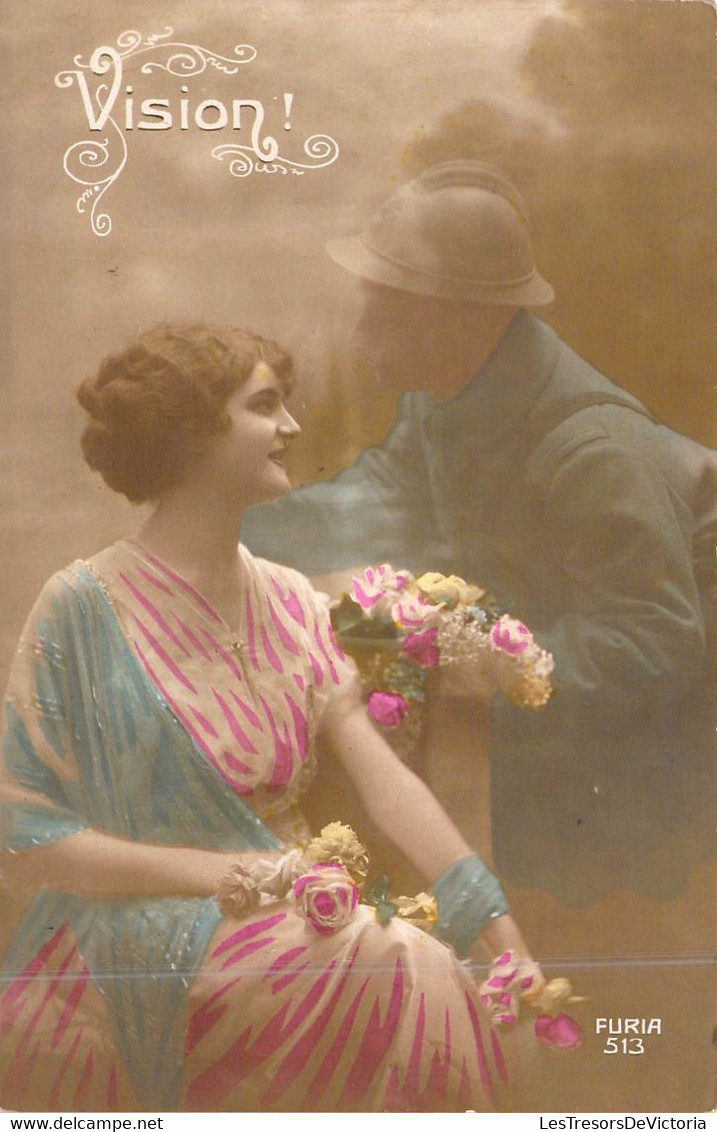 Militaria - Femme écrit à Son Mari Militaire - Flirt - Vision !   - Carte Postale Ancienne - Patrióticos