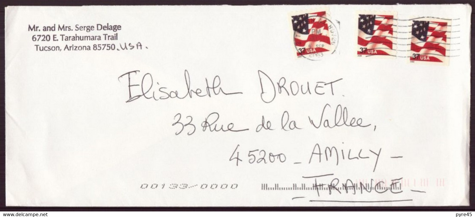 Etats-Unis , Enveloppe Du 9 Septembre 2003 De Tucson Pour Amilly - Other & Unclassified