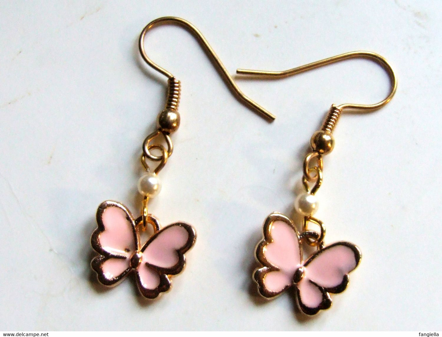 Boucles D'oreilles Enfant, Papillon Rose, Papillons émaillés, Bijoux Fait-main, Cadeau Original Jeune Fille, Boucles D'o - Necklaces/Chains