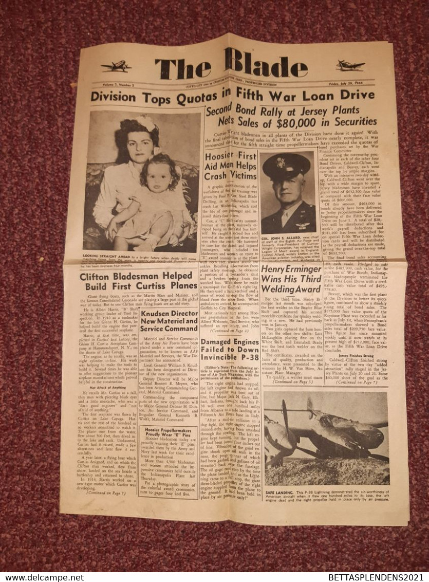 Journal   THE BLADE - 28 July 1944 - Caldwell  NEW JERSEY - Pages 1-2 / 7-8 - Altri & Non Classificati