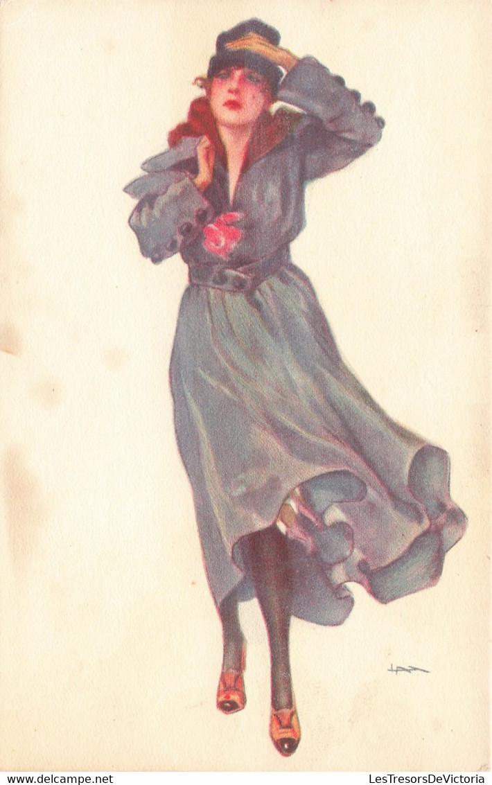 Illustrateur - Femme En Robe Avec Chapeau - Uff. Stampa Milano - Carte Postale Ancienne - Non Classificati