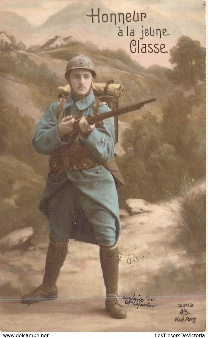 Militaria - Militaire Porte Un Fusil Dans Les Mains - Gloire à La Jeune Classe -  Carte Postale Ancienne - Patriottiche