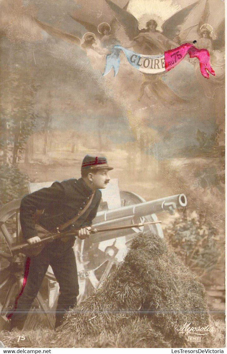 Militaria - Militaire écrit Une Lettre à Ces Amis - Gloire Au 75 -  Carte Postale Ancienne - Patriotic