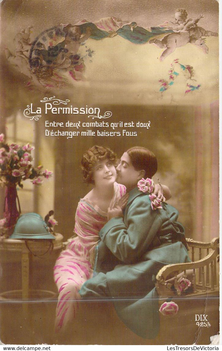 Militaria - Amour - Militaire - Flirt - La Permission, Entre Deux Combats Qu'il Est Doux.. -  Carte Postale Ancienne - Patriotic