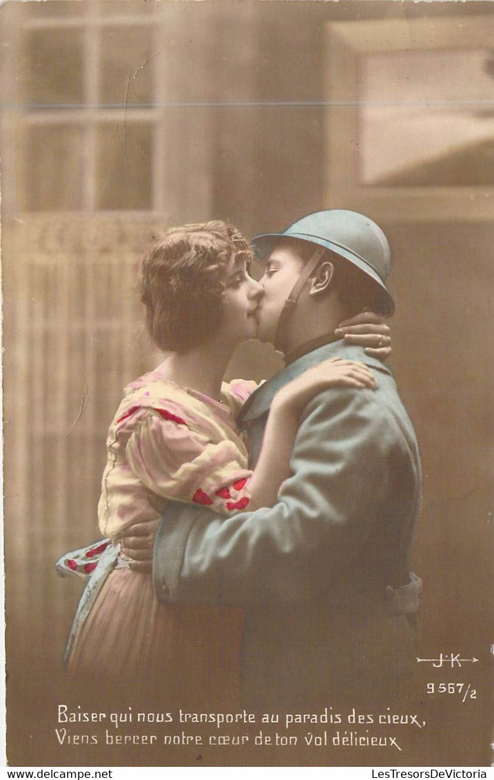 Militaria - Militaire écrit à Sa Femme - Baiser Qui Nous Transporte Au Paradis Des Cieux..  -  Carte Postale Ancienne - Patrióticos