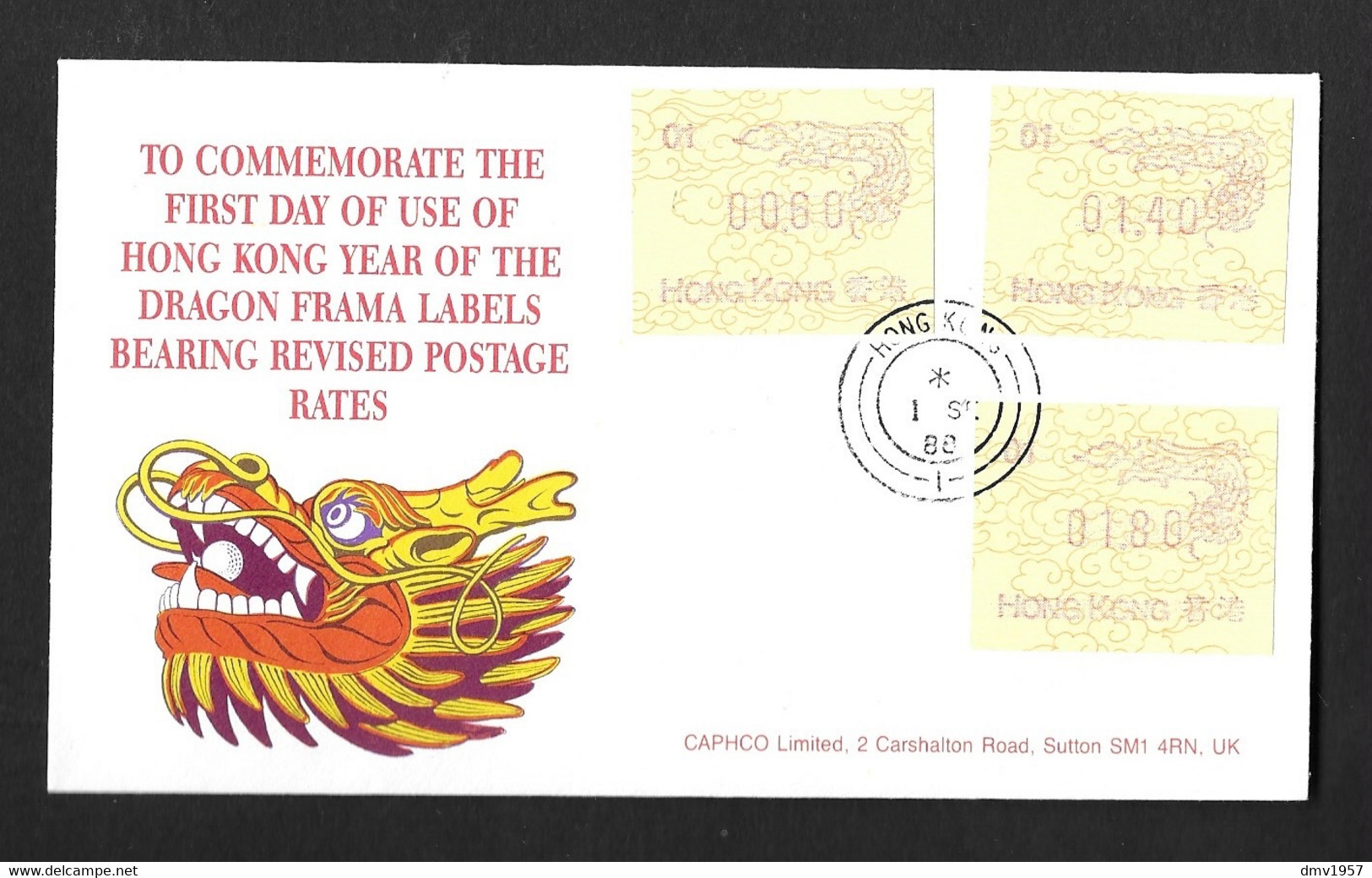 Hong Kong 1988 ATM - Label - Frama Year Of The Dragon FDC (01) - FDC