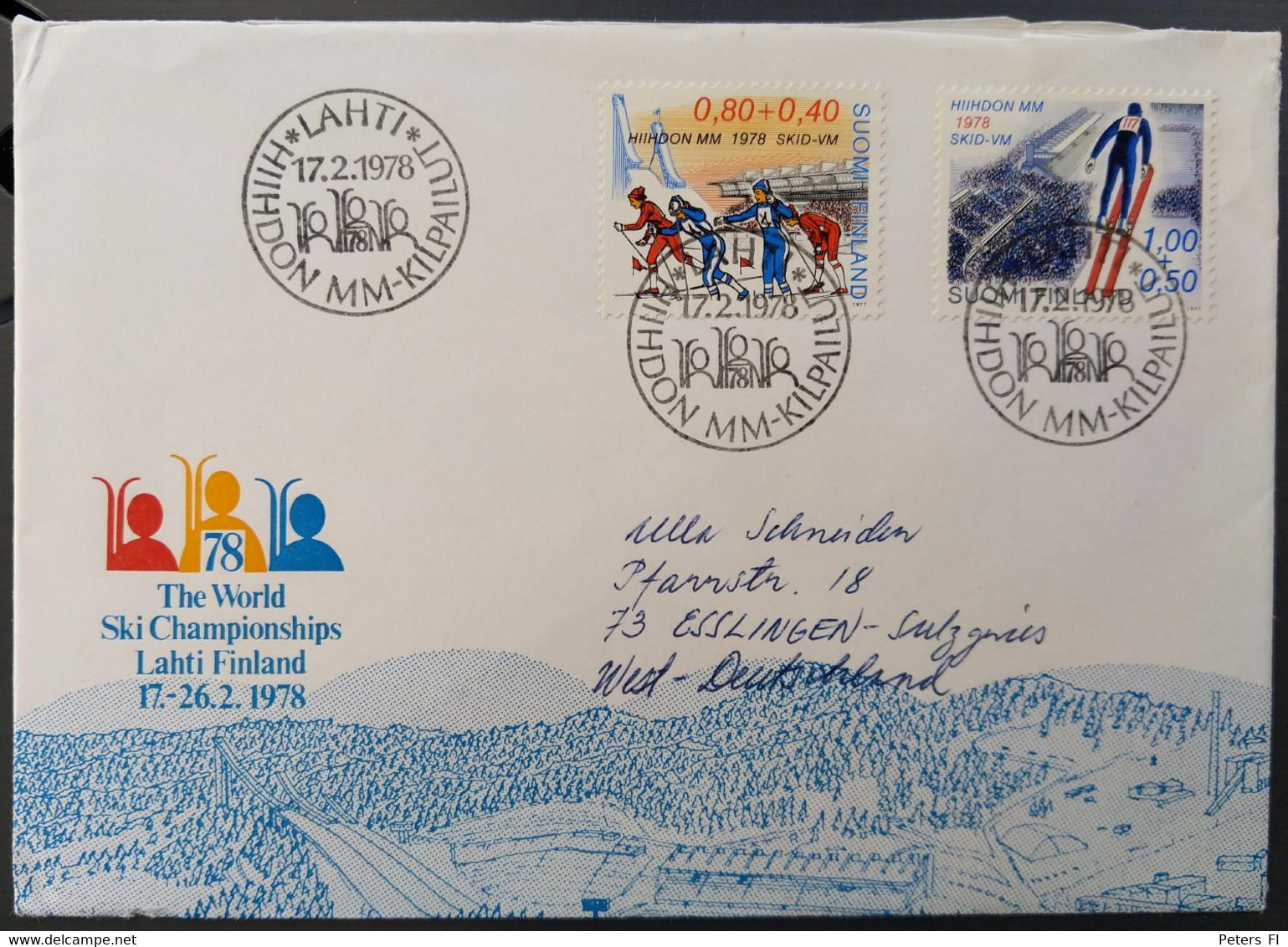 Finnland, WM-Spiele Beim Skilaufen 1978 Lahti, Sonderbriefmarken Mit Sonderstempel Am 17.2.1978, Gel.nach Deutschland - Covers & Documents