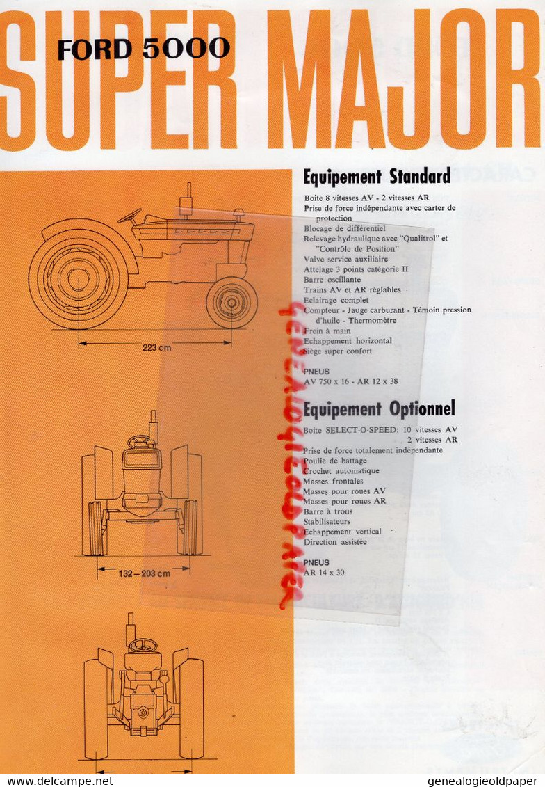 75- PARIS- RARE PROSPECTUS PUBLICITE TRACTEUR FORD 5000 SUPER MAJOR--AGRICULTURE-MACHINE AGRICOLE- 5 RUE DARCET - Landwirtschaft