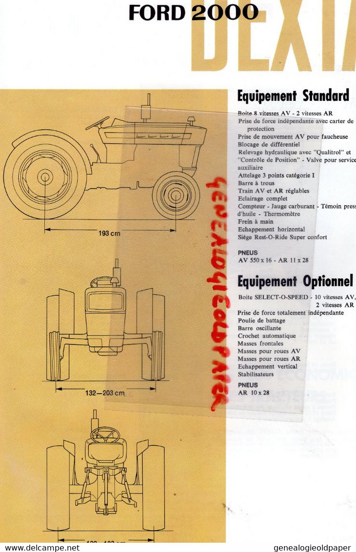 75- PARIS--18-BOURGES- RARE PROSPECTUS PUBLICITE TRACTEUR FORD 2000 DEXTA--AGRICULTURE-MACHINE AGRICOLE- 5 RUE DARCET - Agriculture