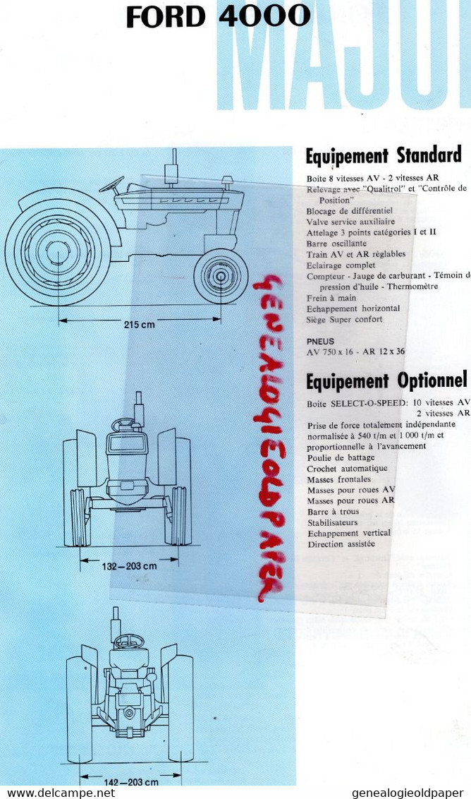 75- PARIS--18-BOURGES- RARE PROSPECTUS PUBLICITE TRACTEUR FORD 4000 MAJOR -AGRICULTURE-MACHINE AGRICOLE- 5 RUE DARCET - Landwirtschaft