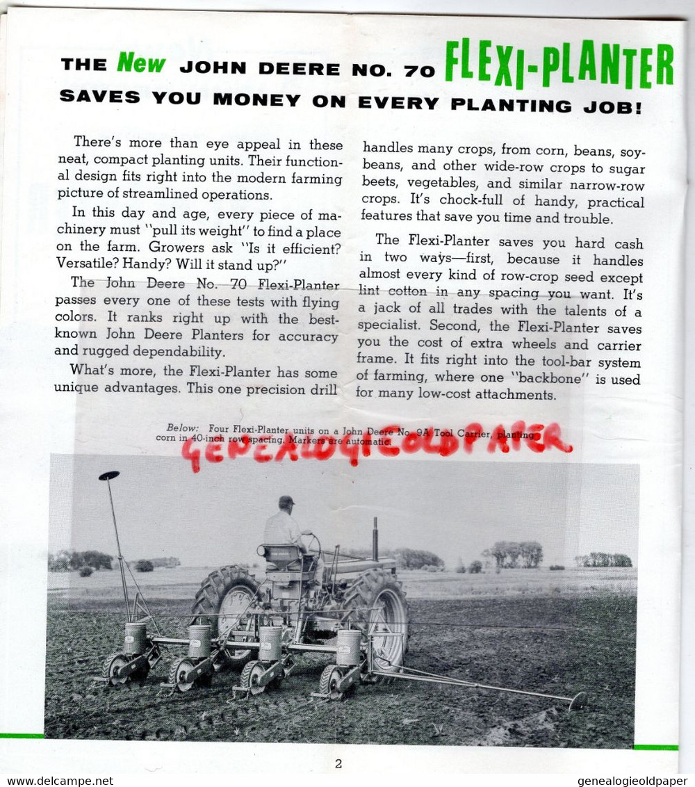 18-BOURGES- RARE PROSPECTUS PUBLICITE TRACTEUR  JOHN DEERE FLEXI PLANTER-ETS . BEAUDOIN 26 RUE MAZAGRAN-AGRICULTURE - Landwirtschaft