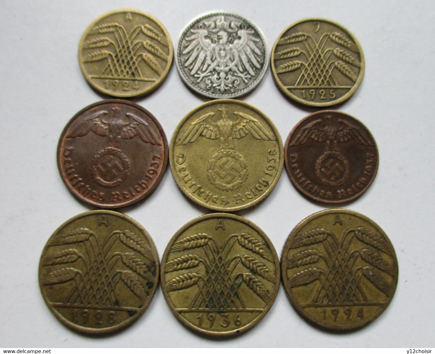 LOT DE 9 PIECES ALLEMAGNE 1898 , 1924 (2) , 1925 , 1928 , 1936 , 1937 (2) , 1938 DEUTSCHES REICH  CROIX GAMMÉE - Other & Unclassified