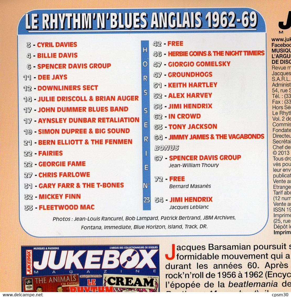 Revue JUKEBOX N°HS023 Le RHYTHM 'n' BLUES ANGLAIS 1962-69 Vol 2 De D à J - Affiches & Posters