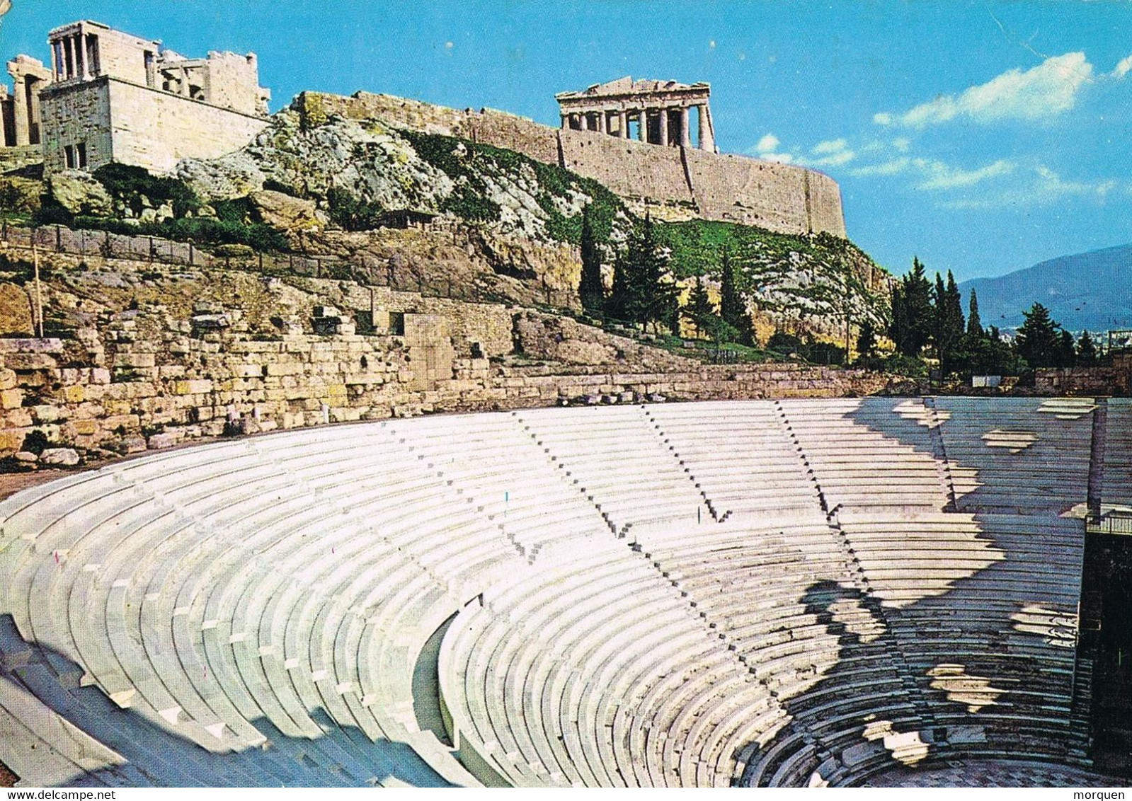 49017. Postal ATENAS (Grecia) 1970. Yema EUROPA. Vista Odeon Herodes Atticos - Brieven En Documenten