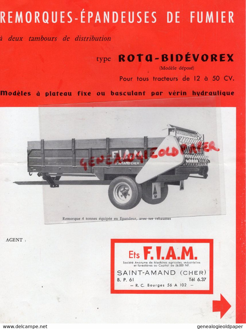 18- ST SAINT AMAND- RARE PROSPECTUS PUBLICITE ETS. FIAM REMORQUE EOANDEUSE FUMIER ROTA BIDEVOREX-TRACTEUR AGRICULTURE - Landwirtschaft