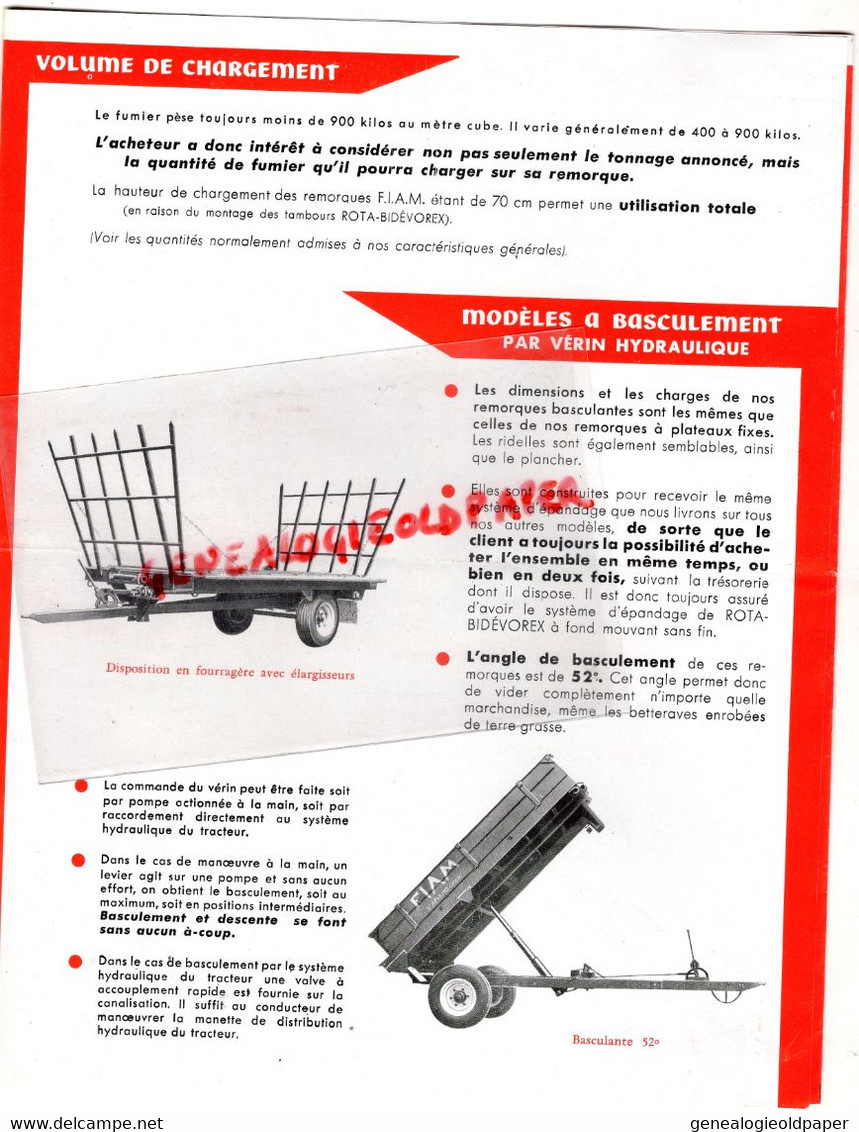 18- ST SAINT AMAND- RARE PROSPECTUS PUBLICITE ETS. FIAM REMORQUE EOANDEUSE FUMIER ROTA BIDEVOREX-TRACTEUR AGRICULTURE - Agricultura