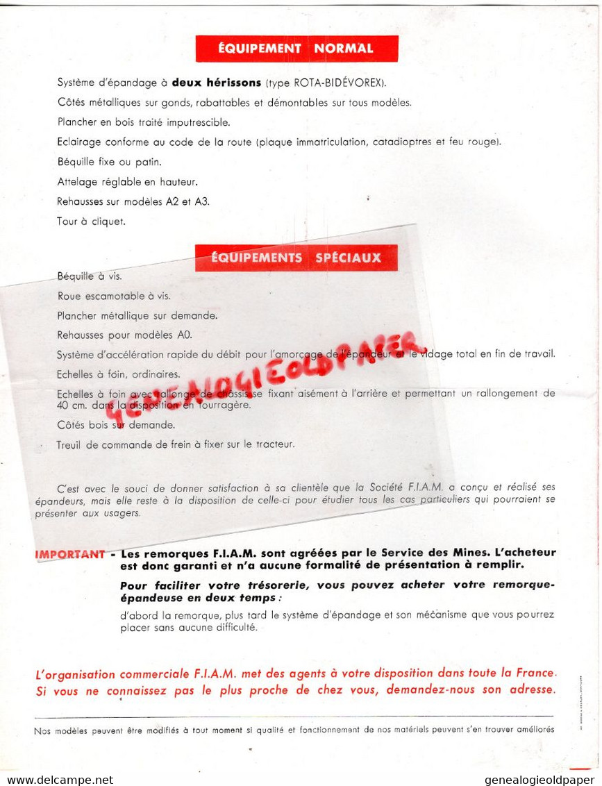 18- ST SAINT AMAND- RARE PROSPECTUS PUBLICITE ETS. FIAM REMORQUE EOANDEUSE FUMIER ROTA BIDEVOREX-TRACTEUR AGRICULTURE - Landwirtschaft