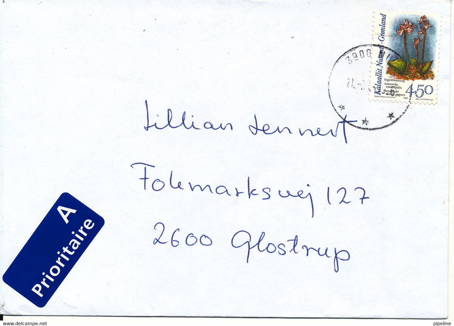 Greenland Cover Sent To Denmark 1996 Single Franked - Covers & Documents