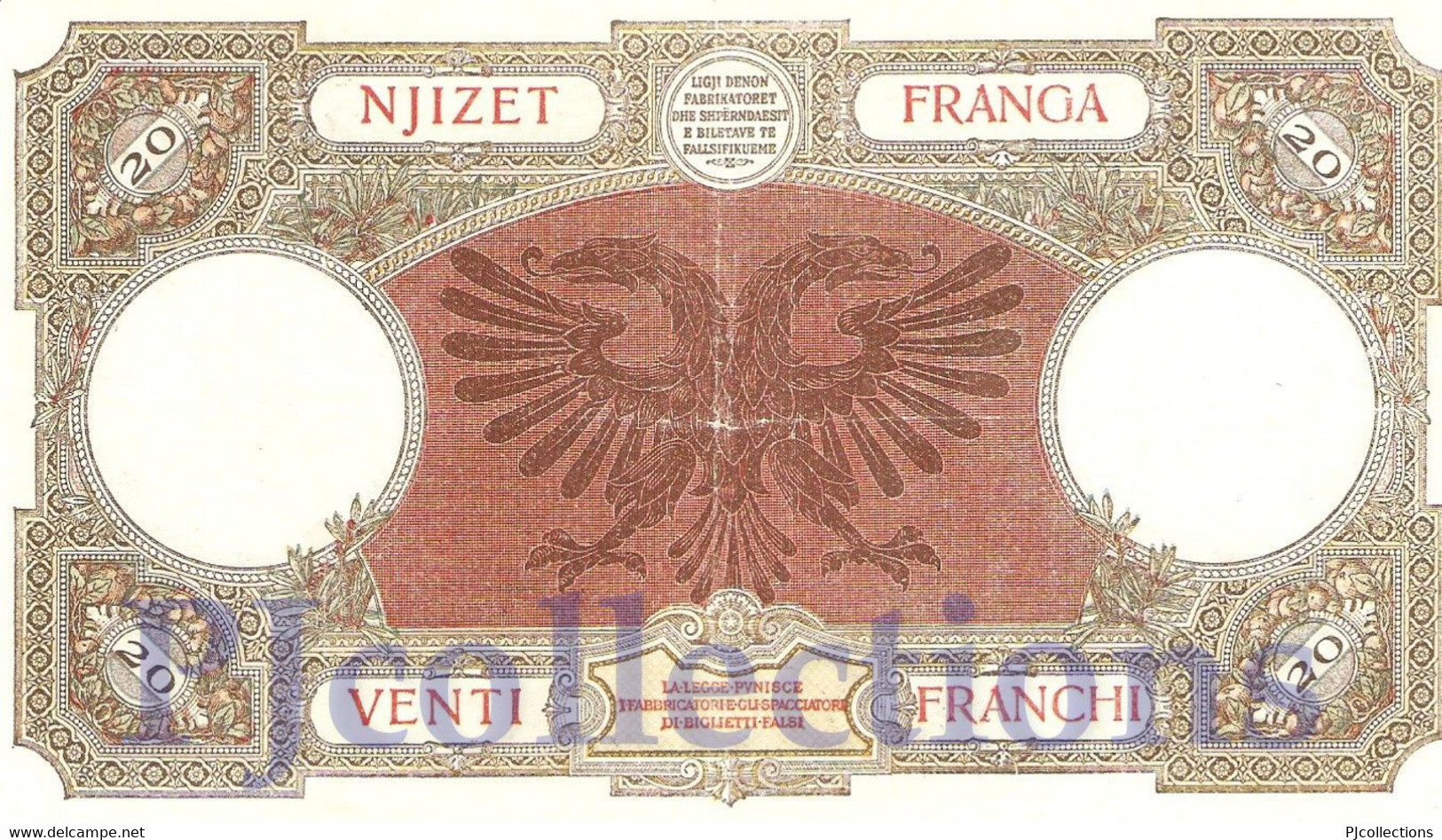 ALBANIA 20 FRANGA  1939 PICK 7 VF+ - Albania